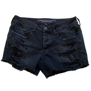 American Eagle Tomgirl Black Denim Distressed Shorts Size 6